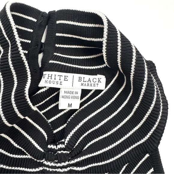 White House Black Market Women’s M Black White Striped High Neck Tank Top Shirt - Picture 7 of 11